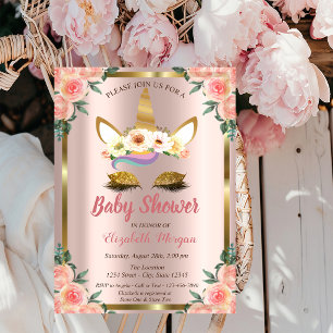 Gold Glitzer Unicorn Rose Crown Baby Shower Invit Einladung