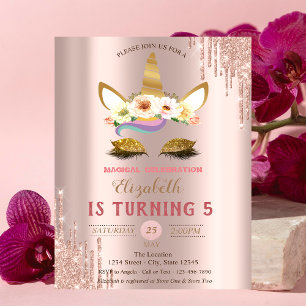 Gold Glitzer Unicorn,Rose Gold Tropfen Geburtstag Einladung