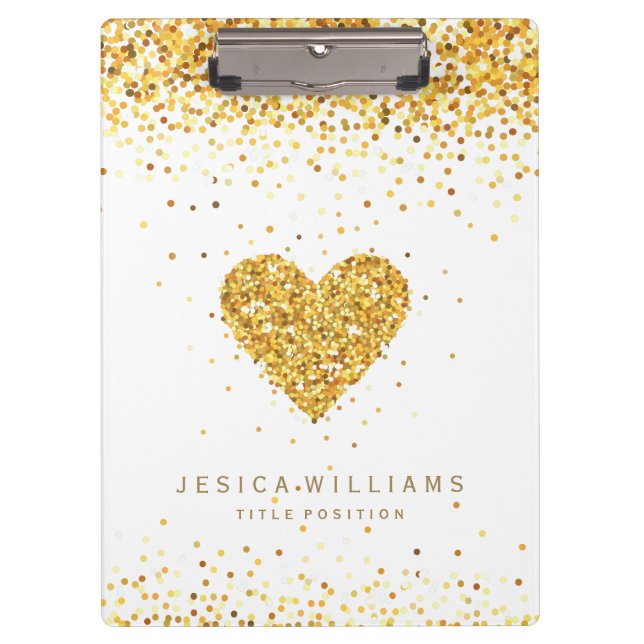 Gold Glitzer Valentines Herz und Text Klemmbrett (Vorderseite)