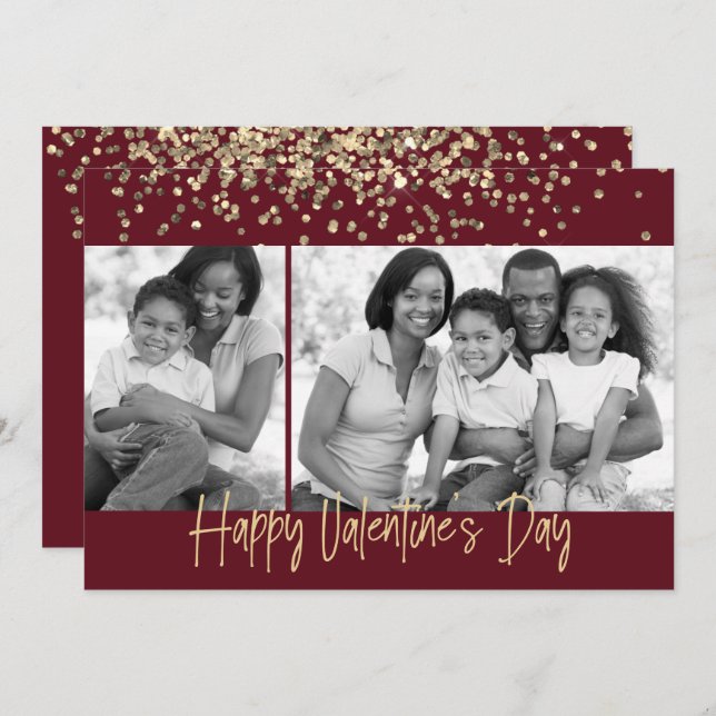 Gold Glitzer Valentinstag Schwarz & Weiß Feiertagskarte (Vorne/Hinten)