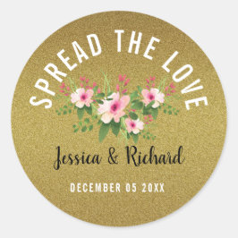 Gold-Glitzer verbreitet die Liebe Blumenhochzeit Runder Aufkleber