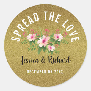 Gold-Glitzer verbreitet die Liebe Blumenhochzeit Runder Aufkleber