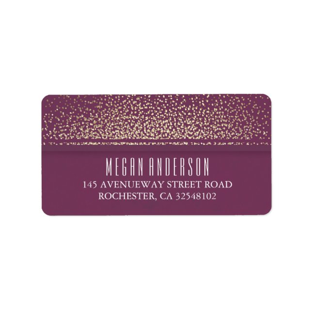 Gold Glitzer Vintag Glamour Plum Wedding Adressaufkleber (Vorne)