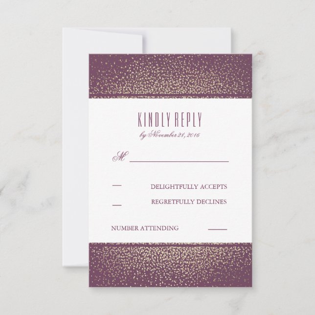 Gold Glitzer Vintag Plum Wedding RSVP Cards (Vorderseite)