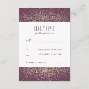 Gold Glitzer Vintag Plum Wedding RSVP Cards Karte