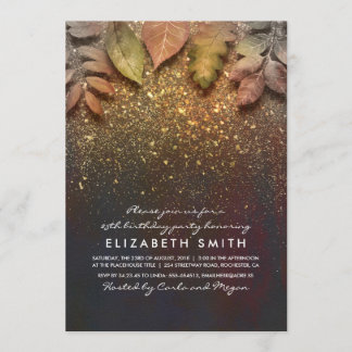 Gold Glitzer Vintage Herbstlaub Geburtstagsparty Einladung