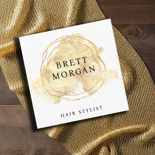 Gold Glitzer Watercolor Splash Hair Stylist Quadratische Visitenkarte