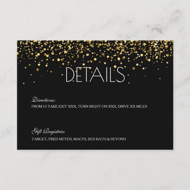 Gold Glitzer Wedding Details Card Begleitkarte (Vorderseite)