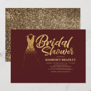 Gold Glitzer Wedding Dress Burgundy Brautparty Einladung