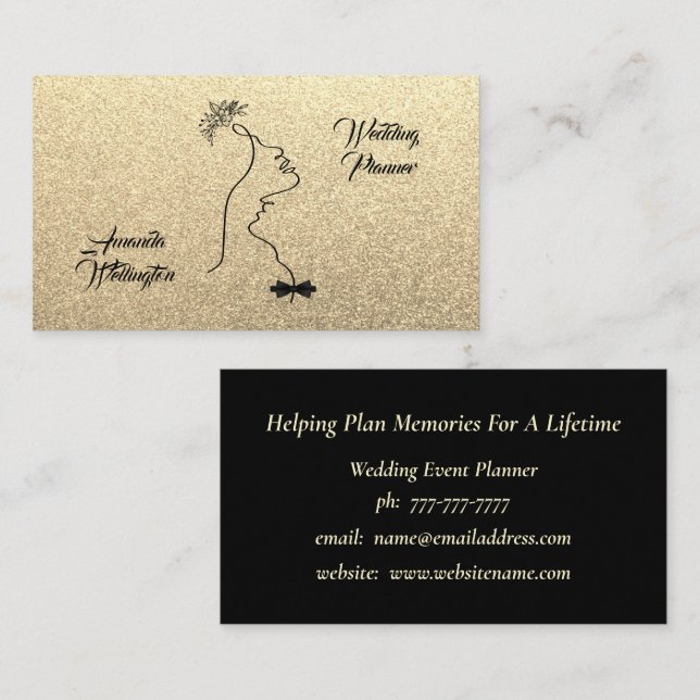 Gold Glitzer Wedding Event Planner Business Card Visitenkarte (Vorne/Hinten)