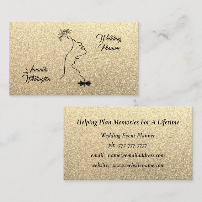 Gold Glitzer Wedding Event Planner Business Card Visitenkarte (Vorne/Hinten)