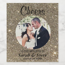 Gold Glitzer Wedding Foto Wine Labels