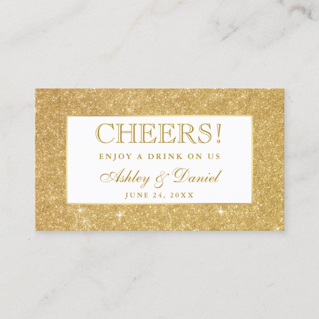 Gold Glitzer Wedding Reception Drink Ticket Card W (Vorderseite)