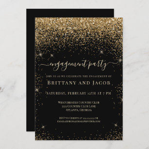 Gold Glitzer Wedding Verlobung Black Party Einladung