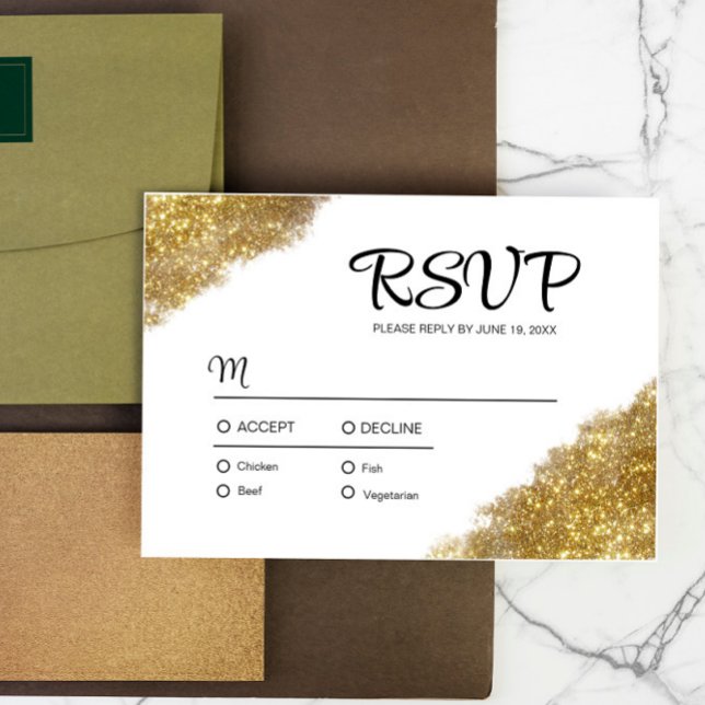 Gold Glitzer Wedding Verlobung UAWG RSVP Karte (Von Creator hochgeladen)