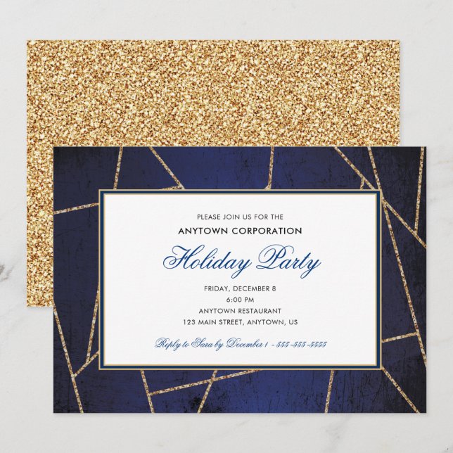 Gold Glitzer Weihnachten | Business Holiday Party Einladung (Vorne/Hinten)