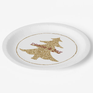 Gold Glitzer Weihnachtsbaum Red White Peace Pappteller