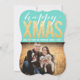 Gold Glitzer Weihnachtstypografie Foto Flat Card Feiertagskarte