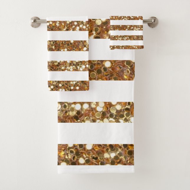 Gold Glitzer Weiß gestreift Badhandtuch Set (Insitu)