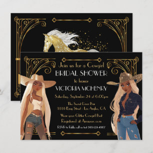 Gold Glitzer Western Cowgirl Brautparty Einladung