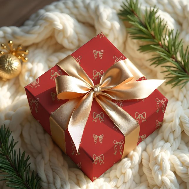 Gold Glitzer Whimsical Elegante Weihnachtsmäntel Geschenkpapier (Gold Glitter Whimsical Elegant Christmas Bows Wrapping Paper)