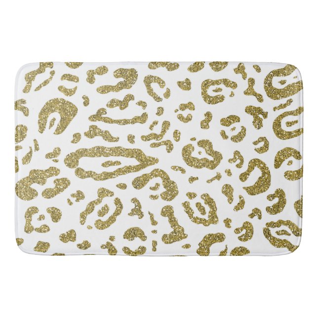 Gold Glitzer White Cheetah Leopard Animal Print Badematte (Vorderseite)
