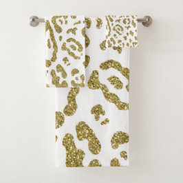 Gold Glitzer White Cheetah Leopard Animal Print Badhandtuch Set