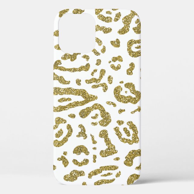 Gold Glitzer White Cheetah Leopard Animal Print Case-Mate iPhone Hülle (Rückseite)
