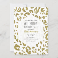 Gold Glitzer White Cheetah Leopard Sweet 16 Party