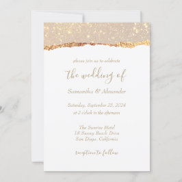 Gold Glitzer White Glam Wedding Einladung
