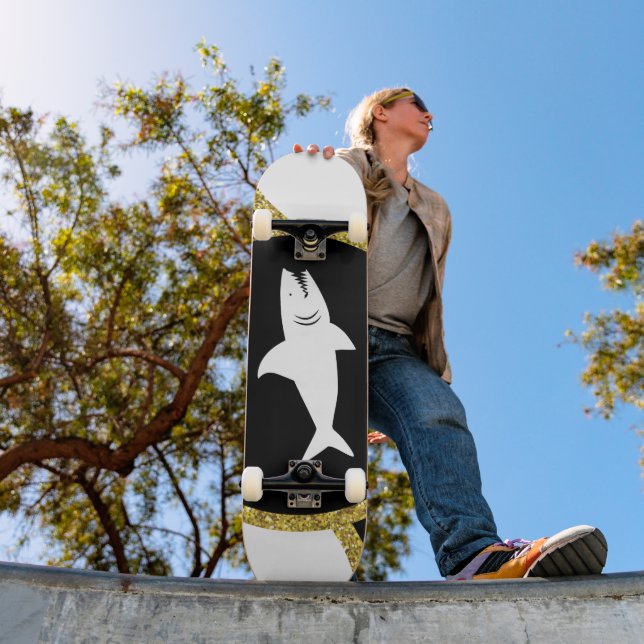Gold Glitzer White Shark Skateboard (Außenbereich 1)