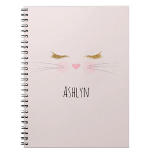 Gold Glitzer Wimpern Rosa Nase Kitty Katzen Gesich Notizblock