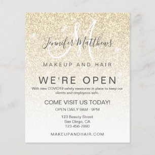 Gold Glitzer Wir sind Open Salon COVID Safe Flyer