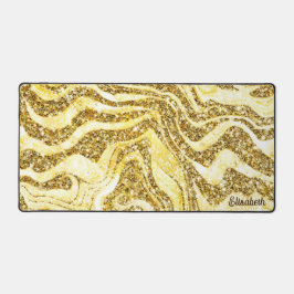 Gold & Glitzer Zebra Add Name oder Monogram Luxus Schreibtischunterlage