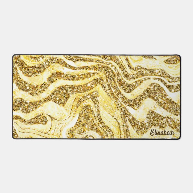 Gold & Glitzer Zebra Add Name oder Monogram Luxus Schreibtischunterlage (Vorderseite)