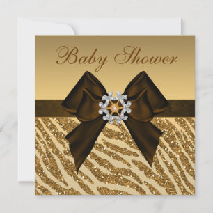 Gold Glitzer Zebra Print & Bling Baby Dusche Einladung