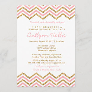 Gold Glitzer Zickzack Baby, Bridal oder Geburtst Einladung