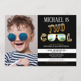 Gold Glitzer Zwei coole Party Geburtstagsfeier Fot Einladung