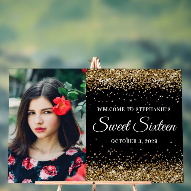 Gold Glitzern Black 16 . Geburtstag Willkommen Big Acrylschild (Neutral)