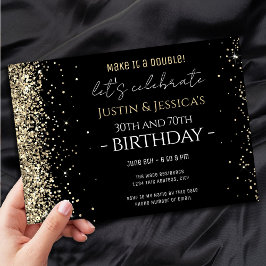 Gold Glitzern Black Double Birthday Party Einladung