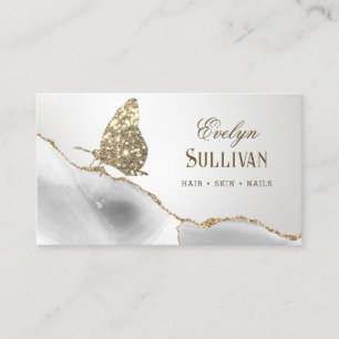 Gold Glitzern Butterfly White Agate Business Card Visitenkarte
