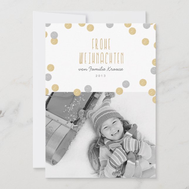 Gold Glitzern Foto Weihnachtskarte Feiertagskarte (Vorderseite)