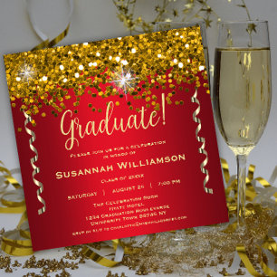 Gold Glitzern Glitzer Red Graduation Party Einladung