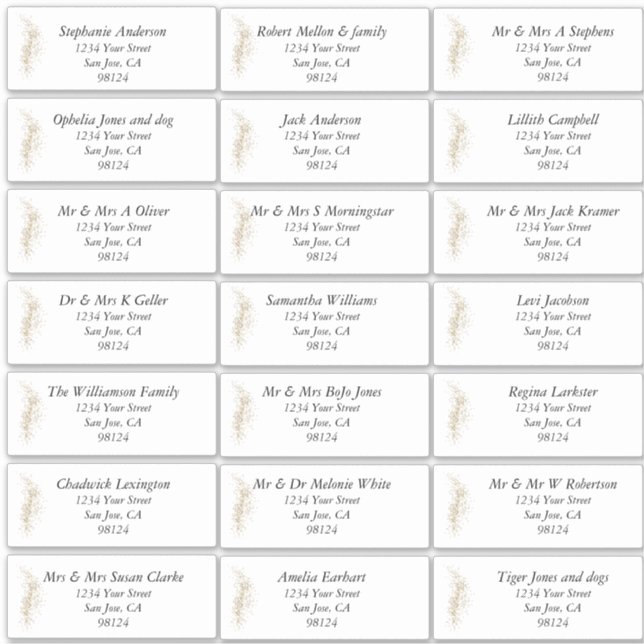 Gold Glitzern Guest Name Address Labels (Vorderseite)