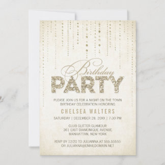 Gold Glitzern Look Geburtstagsparty Einladung