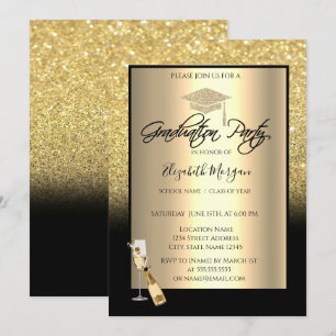 Gold glitzernde Abschlussmütze, Wein, Glas Abschlu Einladung