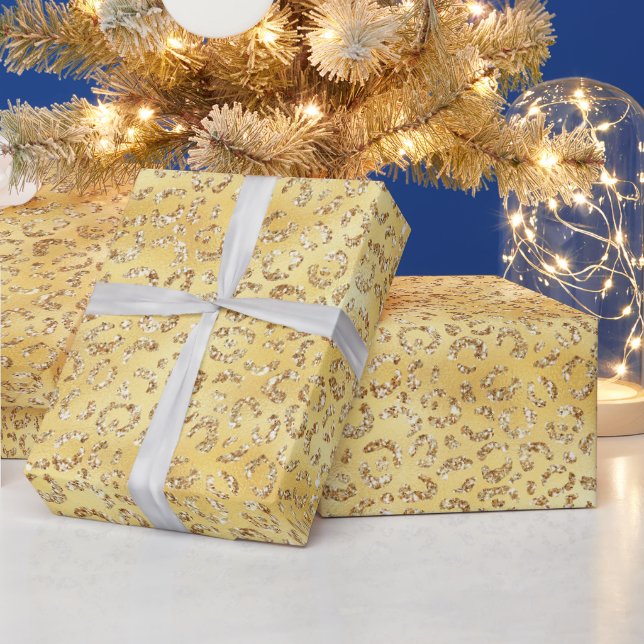 Gold-glitzerndes Leopardenmuster Geschenkpapier (Feiertage)