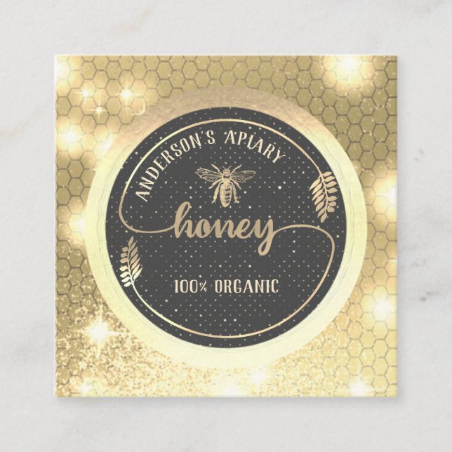 Gold glitzerndes, Vintages, elegantes Honigzweiglo Quadratische Visitenkarte (Vorderseite)