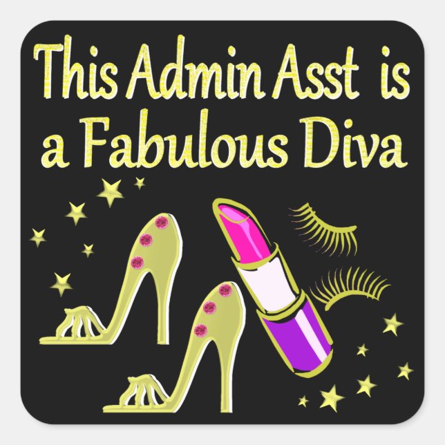 GOLD GLITZY ADMIN ASSISTANT DIVA DESIGN QUADRATISCHER AUFKLEBER (Vorderseite)