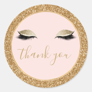 Gold Glitzy Black Eyelashes Danke Runder Aufkleber